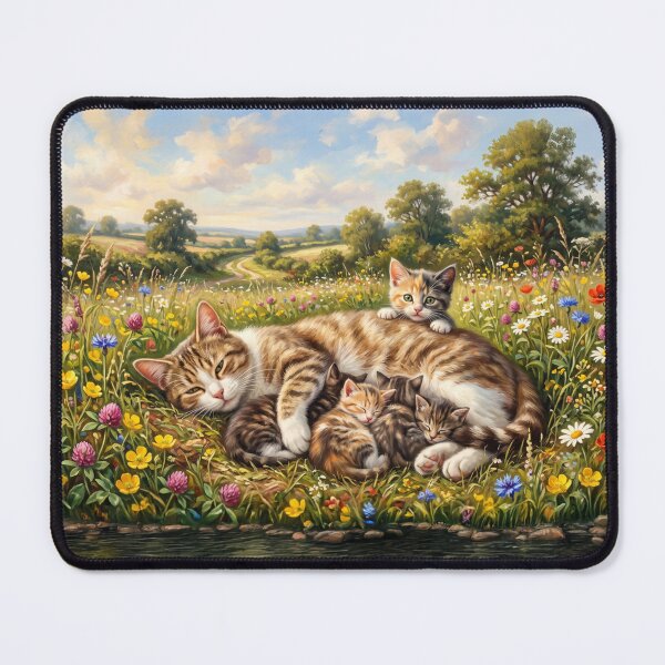 Item preview, Cottagecore Feline Family in a Sunlit Wildflower Meadow designed and sold by Englandbear.