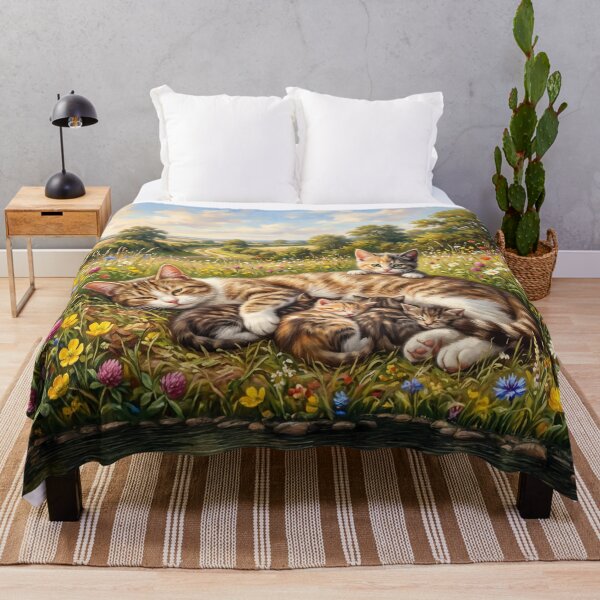 Item preview, Cottagecore Feline Family in a Sunlit Wildflower Meadow designed and sold by Englandbear.