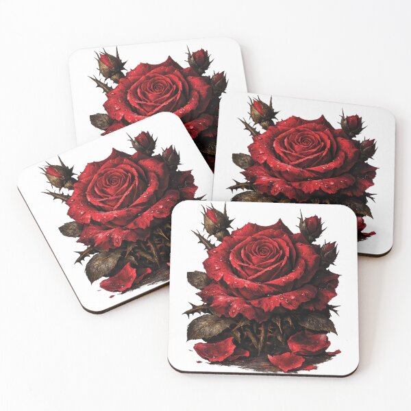Item preview, Vintage Dark Red Rose Dew Drops Gothic Botanical Art designed and sold by WERSY.