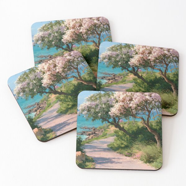 Item preview, Hawaiian Tropical Beach Path with Flowering Tree and Turquoise Ocean v3 designed and sold by daila70.
