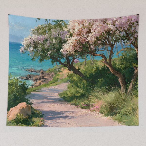 Item preview, Hawaiian Tropical Beach Path with Flowering Tree and Turquoise Ocean v3 designed and sold by daila70.