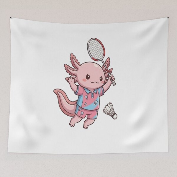 Item preview, Cute Axolotl Playing Badminton designed and sold by Ella_Sketch.