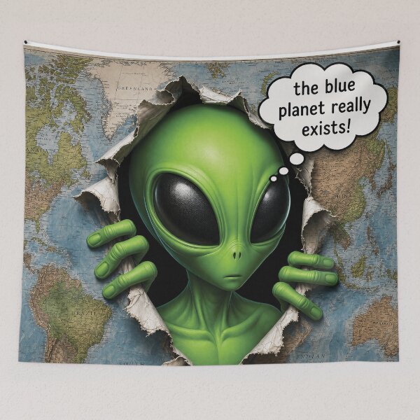 Item preview, Alien Peeking Through Ripped Earth Map designed and sold by cameleon style.