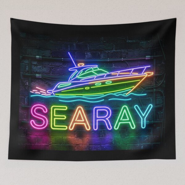 Item preview, Neon Searay Boat Retro Illustration designed and sold by ExploreAura Studio.