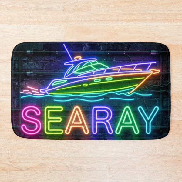 Artikelvorschau, Neon Searay Boot Retro Illustration entworfen und verkauft von ExploreAura Studio.