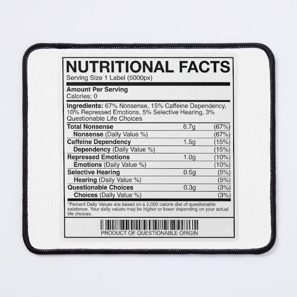 Item preview, Funny Nutritional Facts Label Inappropriate Humor Parody Design designed and sold by LunaMarkos.