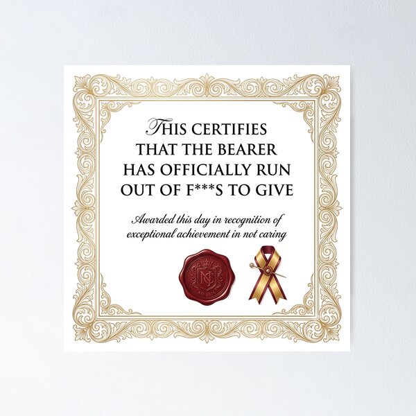 Item preview, Official Certificate Zero F Given Funny Inappropriate Design designed and sold by LunaMarkos.