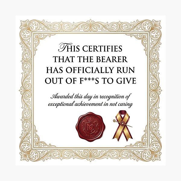 Item preview, Official Certificate Zero F Given Funny Inappropriate Design designed and sold by LunaMarkos.