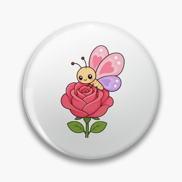 Item preview, Cute Butterfly on Rose Kawaii Cartoon Flower Nature Design designed and sold by Seculinator.