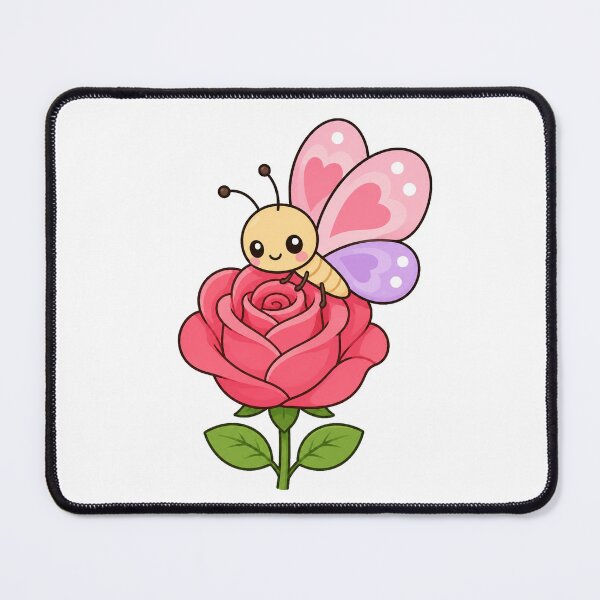 Item preview, Cute Butterfly on Rose Kawaii Cartoon Flower Nature Design designed and sold by Seculinator.