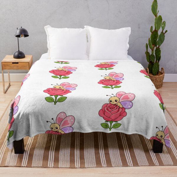 Item preview, Cute Butterfly on Rose Kawaii Cartoon Flower Nature Design designed and sold by Seculinator.