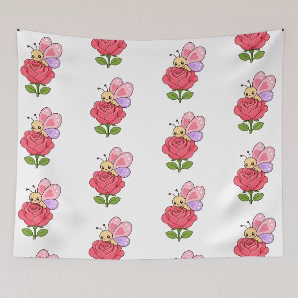 Item preview, Cute Butterfly on Rose Kawaii Cartoon Flower Nature Design designed and sold by Seculinator.