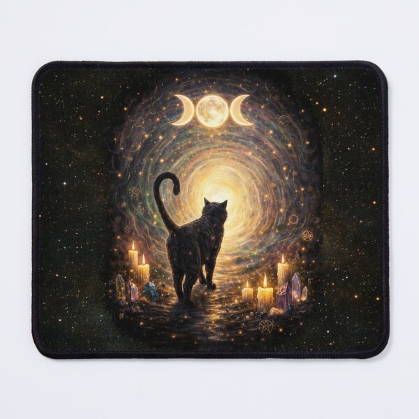 Item preview,  Black cat silhouette (My Familiar) walking toward a radiant cosmic portal designed and sold by MysticOzzy.