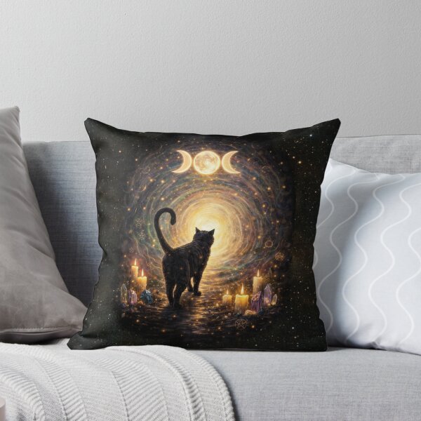Item preview,  Black cat silhouette (My Familiar) walking toward a radiant cosmic portal designed and sold by MysticOzzy.