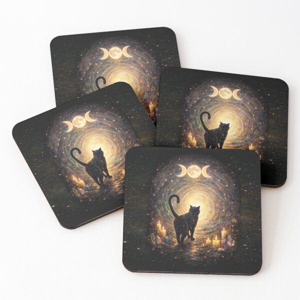 Item preview,  Black cat silhouette (My Familiar) walking toward a radiant cosmic portal designed and sold by MysticOzzy.