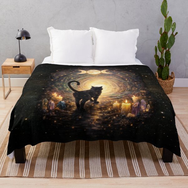Item preview, Black cat silhouette (My Familiar) walking toward a radiant cosmic portal designed and sold by MysticOzzy.