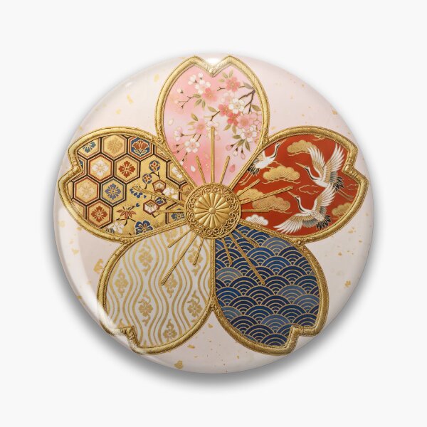 Item preview, Sakura — Japanese Cherry Blossom Crest Art Print | Crane & Cherry Blossom Kamon Pattern designed and sold by KimonoKotoba.