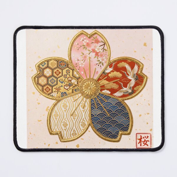 Item preview, Sakura — Japanese Cherry Blossom Crest Art Print | Crane & Cherry Blossom Kamon Pattern designed and sold by KimonoKotoba.