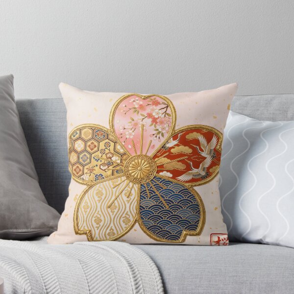 Item preview, Sakura — Japanese Cherry Blossom Crest Art Print | Crane & Cherry Blossom Kamon Pattern designed and sold by KimonoKotoba.