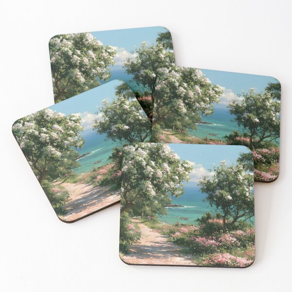 Item preview, Hawaiian Tropical Beach Path with Flowering Tree and Turquoise Ocean v5 designed and sold by daila70.