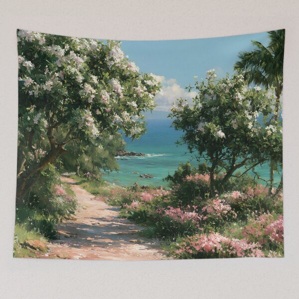 Item preview, Hawaiian Tropical Beach Path with Flowering Tree and Turquoise Ocean v5 designed and sold by daila70.