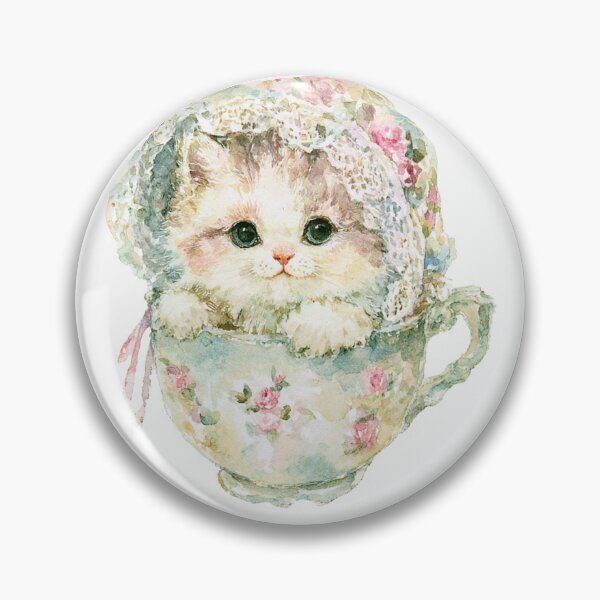 Item preview, Cute Kitten in Vintage Floral Teacup | Watercolor Cottagecore Cat designed and sold by bubulaladesigns.