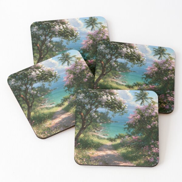 Item preview, Hawaiian Tropical Beach Path with Flowering Tree and Turquoise Ocean v6 designed and sold by daila70.