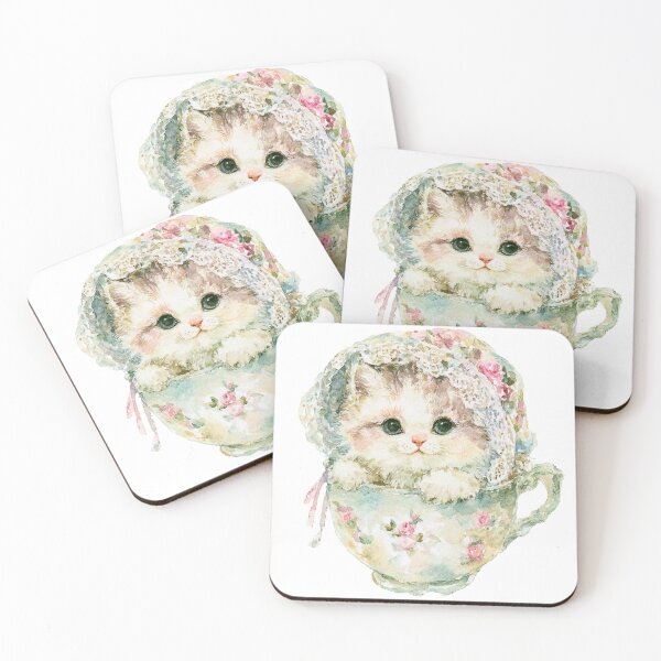 Item preview, Cute Kitten in Vintage Floral Teacup | Watercolor Cottagecore Cat designed and sold by bubulaladesigns.