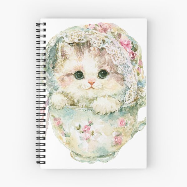 Item preview, Cute Kitten in Vintage Floral Teacup | Watercolor Cottagecore Cat designed and sold by bubulaladesigns.