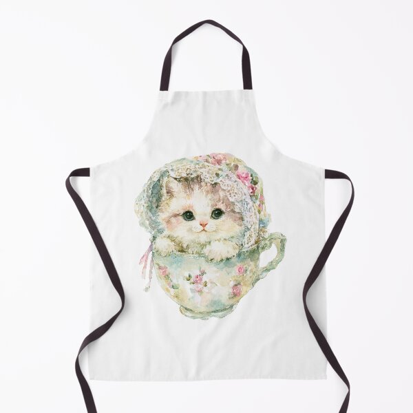 Item preview, Cute Kitten in Vintage Floral Teacup | Watercolor Cottagecore Cat designed and sold by bubulaladesigns.