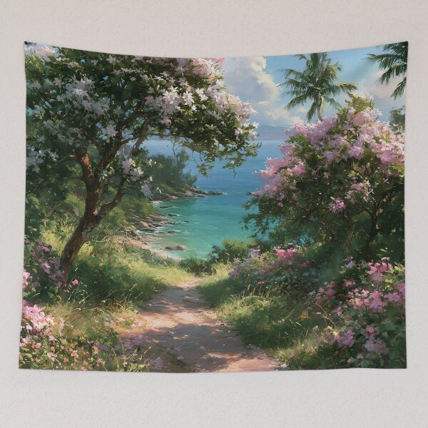 Item preview, Hawaiian Tropical Beach Path with Flowering Tree and Turquoise Ocean v6 designed and sold by daila70.