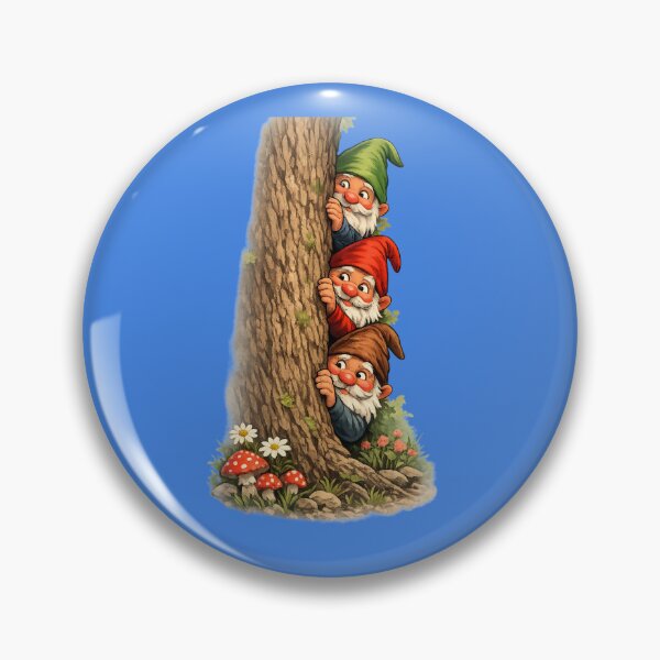 Item preview, Three Curious Garden Gnomes Peeking Behind a Tree | Funny Fantasy Woodland Art designed and sold by Alpine-Ink.