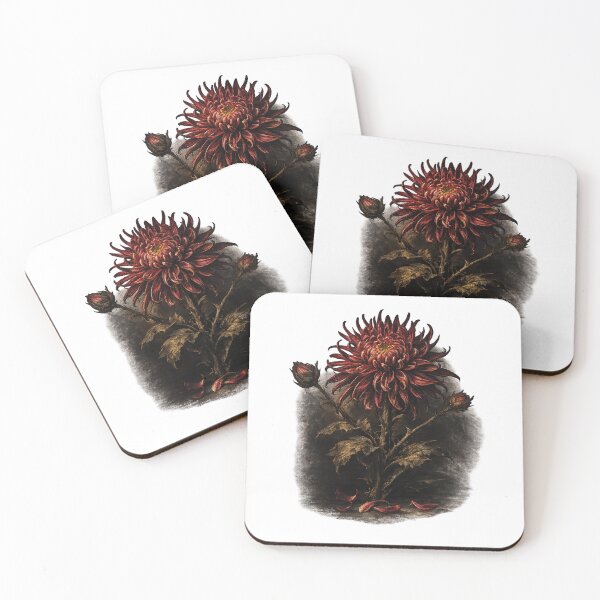 Item preview, Vintage Dark Chrysanthemum Cottagegoth Moody Burgundy Botanical Art designed and sold by WERSY.