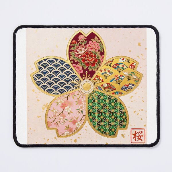 Item preview, Sakura — Japanese Cherry Blossom Crest Art Print | Peony & Folding Fan Kamon Pattern designed and sold by KimonoKotoba.