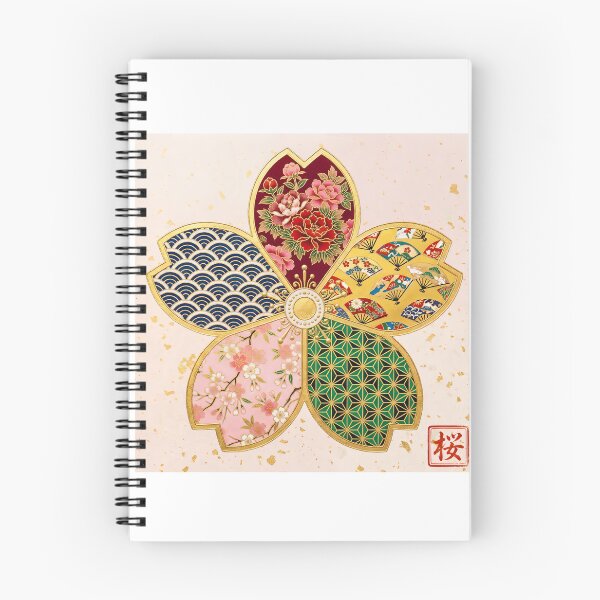 Item preview, Sakura — Japanese Cherry Blossom Crest Art Print | Peony & Folding Fan Kamon Pattern designed and sold by KimonoKotoba.