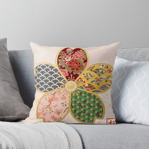 Item preview, Sakura — Japanese Cherry Blossom Crest Art Print | Peony & Folding Fan Kamon Pattern designed and sold by KimonoKotoba.