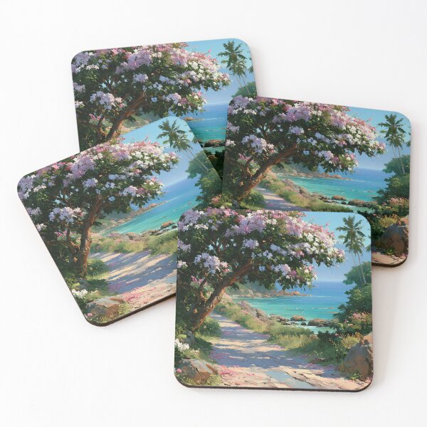 Item preview, Hawaiian Tropical Beach Path with Flowering Tree and Turquoise Ocean v7 designed and sold by daila70.