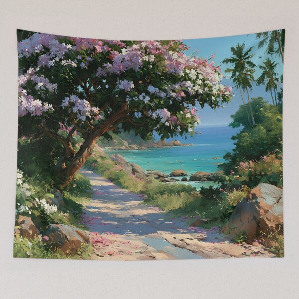 Item preview, Hawaiian Tropical Beach Path with Flowering Tree and Turquoise Ocean v7 designed and sold by daila70.