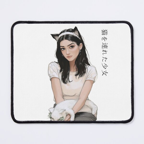 Item preview, Portrait of a girl with dark hair and a cat designed and sold by Tana&tanuc.