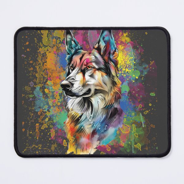 Item preview, Shepherd dog on a multi-colored background with spots designed and sold by Tana&tanuc.
