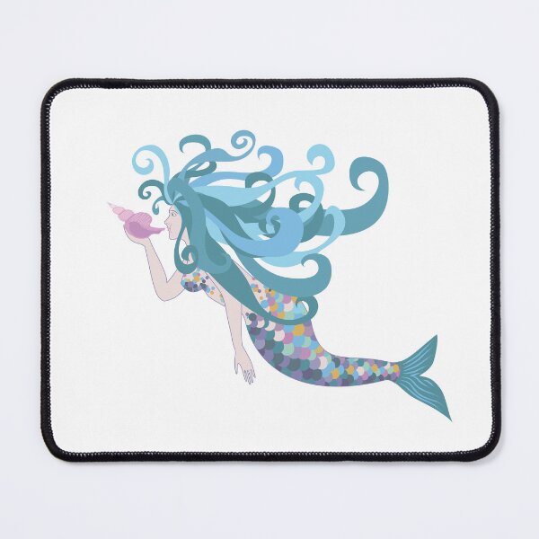 Item preview, A colorful mermaid blows into a conch shell designed and sold by Tana&tanuc.