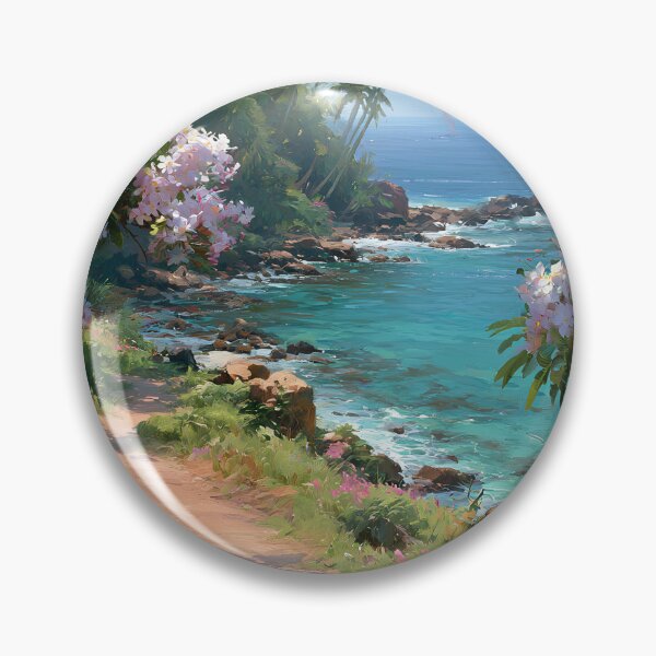 Item preview, Hawaiian Tropical Beach Path with Flowering Tree and Turquoise Ocean v8 designed and sold by daila70.