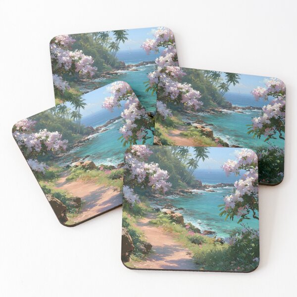Item preview, Hawaiian Tropical Beach Path with Flowering Tree and Turquoise Ocean v8 designed and sold by daila70.