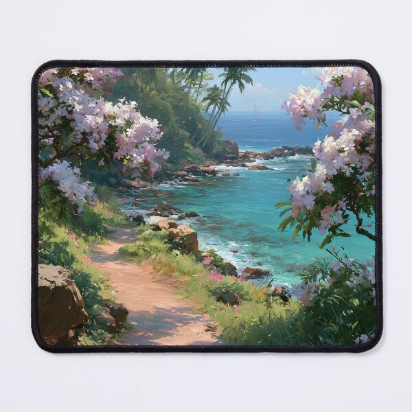 Item preview, Hawaiian Tropical Beach Path with Flowering Tree and Turquoise Ocean v8 designed and sold by daila70.
