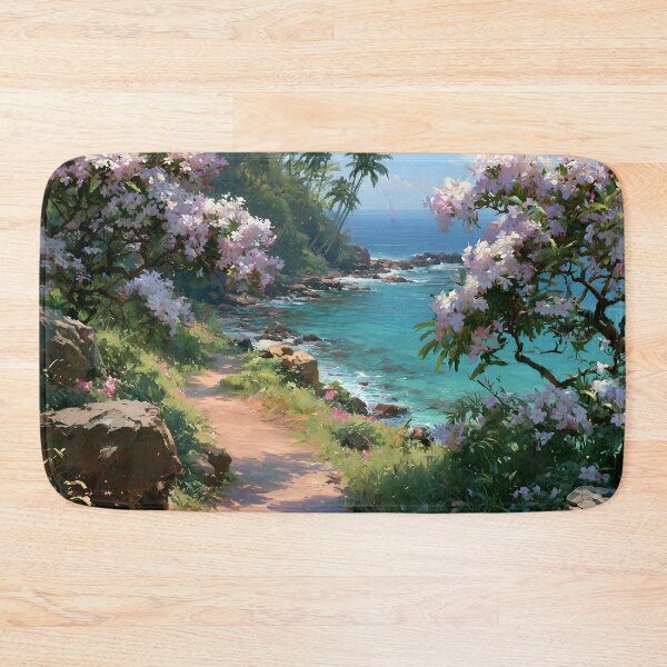 Item preview, Hawaiian Tropical Beach Path with Flowering Tree and Turquoise Ocean v8 designed and sold by daila70.