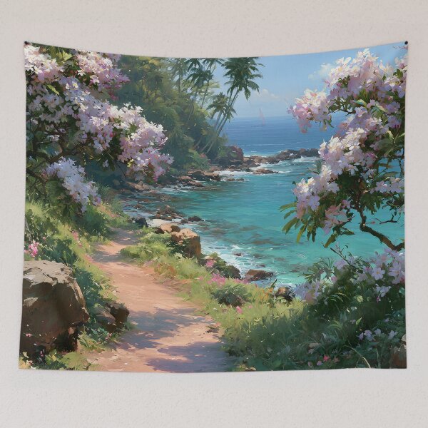 Item preview, Hawaiian Tropical Beach Path with Flowering Tree and Turquoise Ocean v8 designed and sold by daila70.
