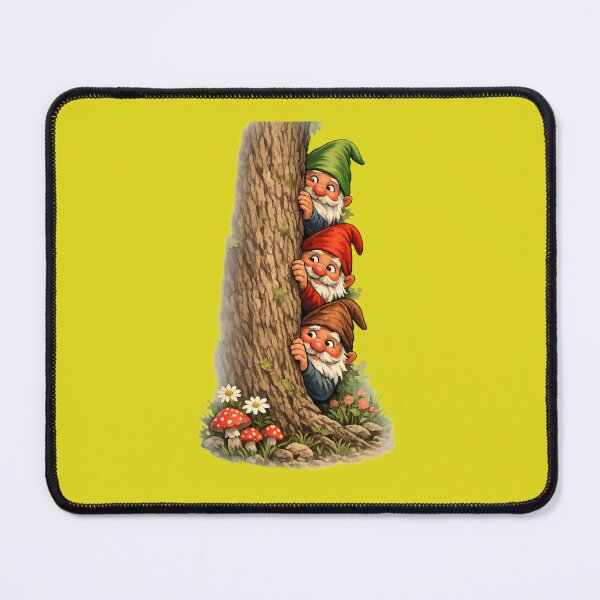 Item preview, Three Curious Garden Gnomes Peeking Behind a Tree | Funny Fantasy Woodland Art designed and sold by Alpine-Ink.