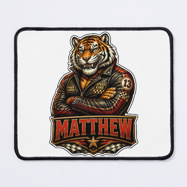 Item preview, Matthew – Racing Tiger Name Mascot Sticker designed and sold by AlexLineArt.