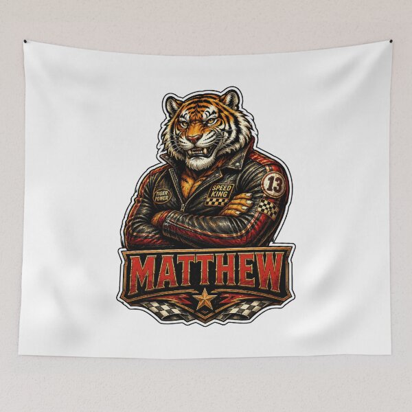 Item preview, Matthew – Racing Tiger Name Mascot Sticker designed and sold by AlexLineArt.