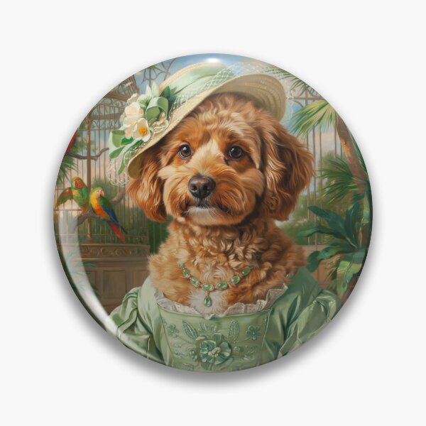 Item preview, A formal baroque-style royal portrait illustration of a charming fluffy brown Cockapoo wearing an elegant light green summer dress  designed and sold by 123ks.